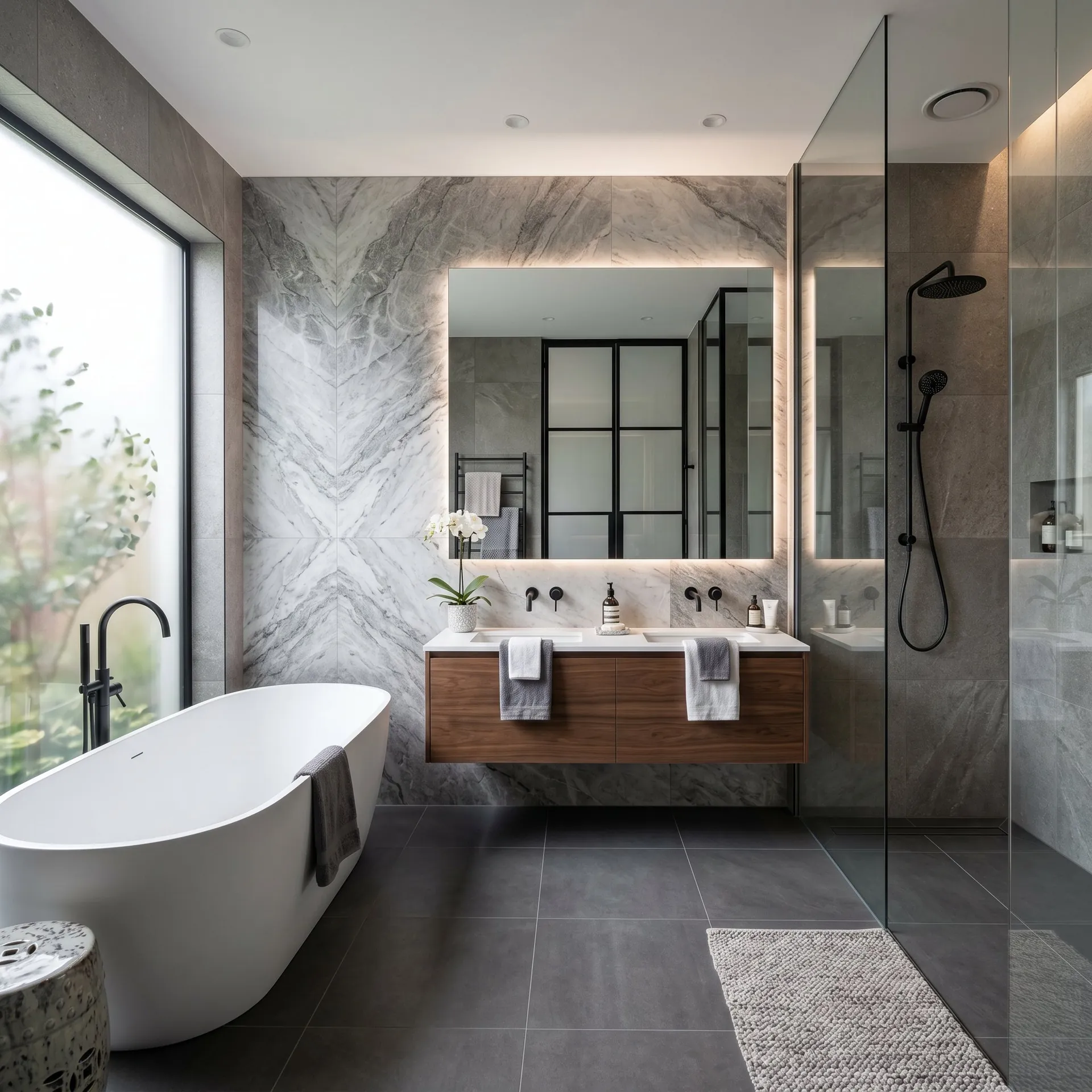 Grey Marble & Walnut